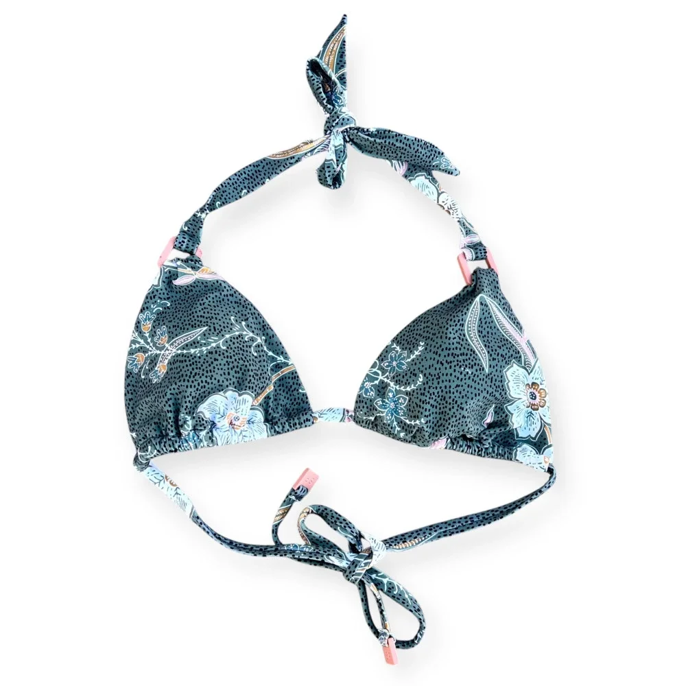 NWOT Seafolly Bikini Top Balinese Retreat Green Floral Halter Size US 6 SM / MED